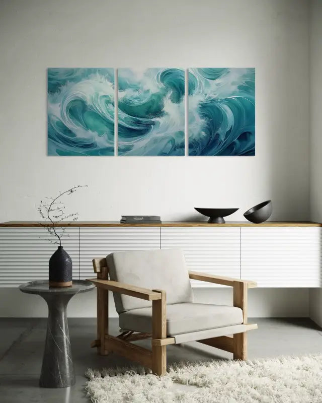 Abstract Ocean Waves Art Triptych: Stunning Glass Prints - Beach Scene Printed