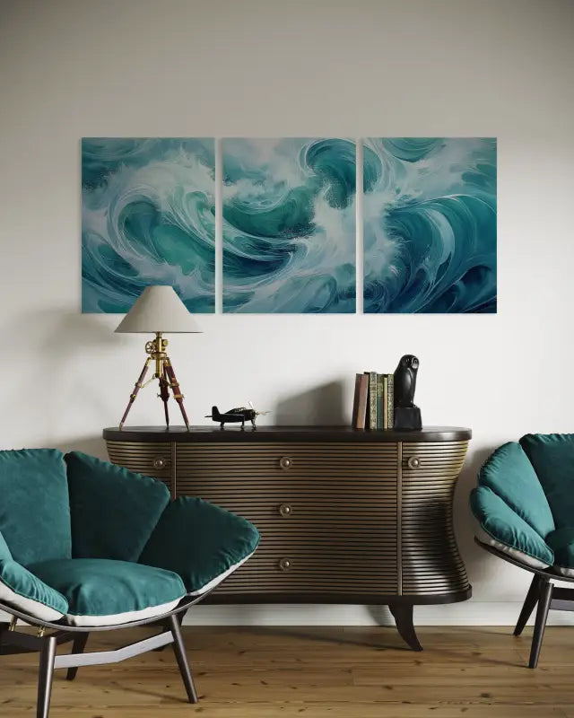 Abstract Ocean Waves Art Triptych: Stunning Glass Prints - Large 15.6’’ x 20.8’’ - Beach Scene Printed