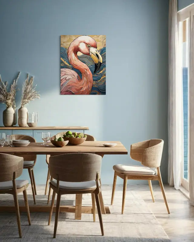 Chic Flamingo: Gold Accents in Emerald Waves Glass Art! - Coastal Prints