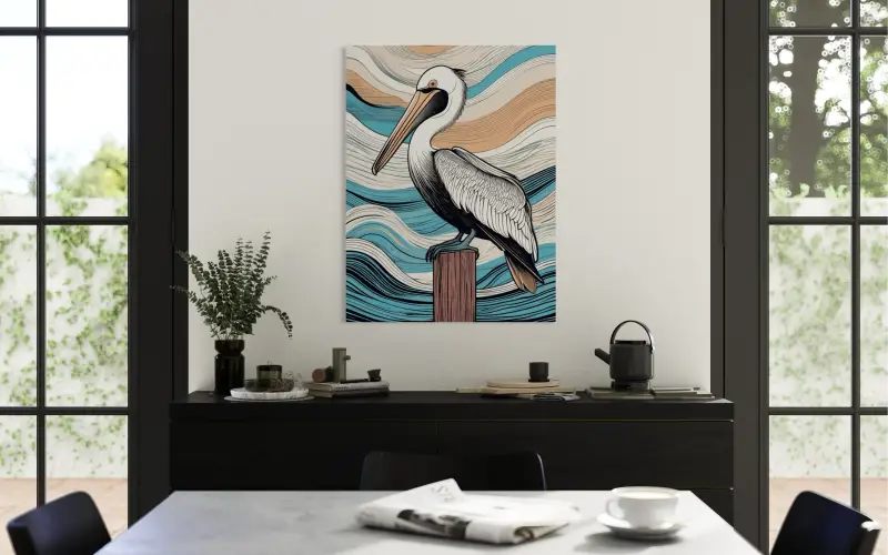 Coastal Pelican Serenity Glass Art Print - Prints