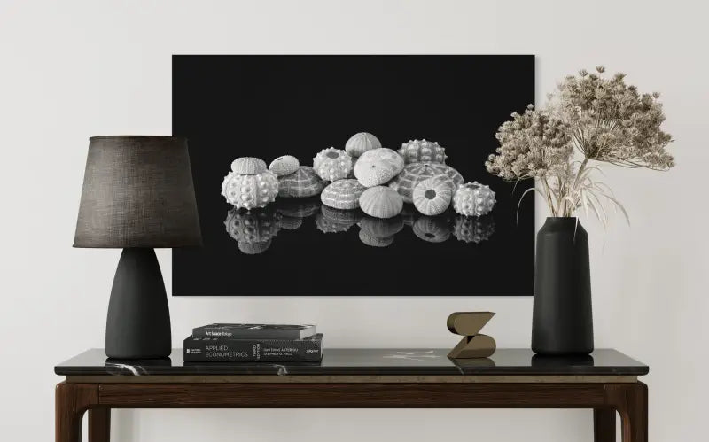 Coastal Serenity Monochrome Glass Art Featuring Sea Urchins - Prints