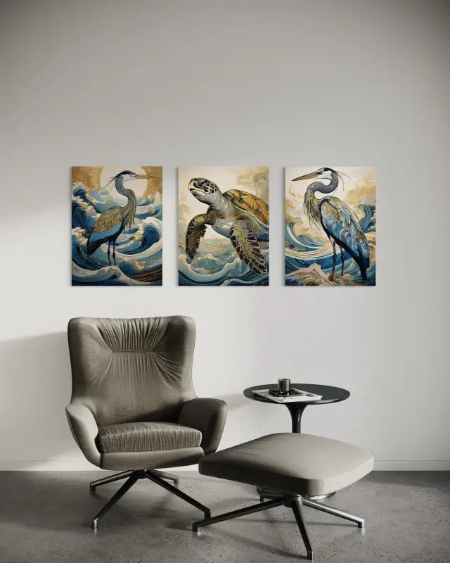 Elegant Coastal Great Blue Heron Glass Artwork - Ocean Serenity! - Prints