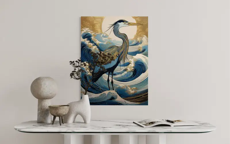 Elegant Coastal Great Blue Heron Glass Artwork - Ocean Serenity! - Prints