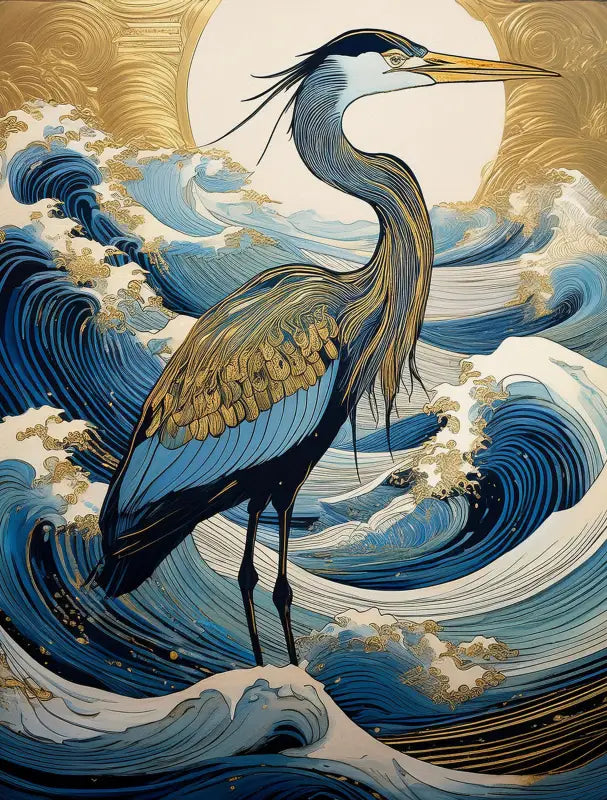 Elegant Coastal Great Blue Heron Glass Artwork - Ocean Serenity! - Small 4.8’’ x 6.4’’ - Prints