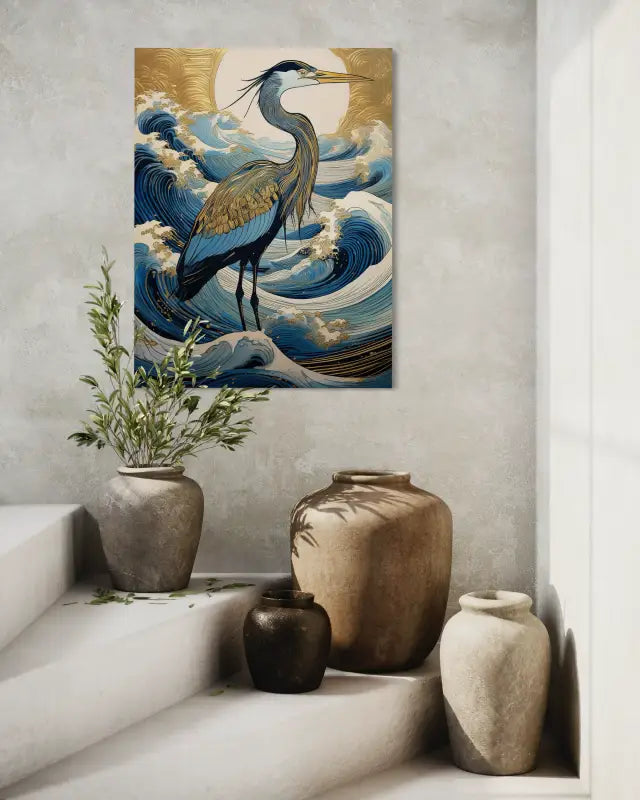 Elegant Coastal Great Blue Heron Glass Artwork - Ocean Serenity! - Prints