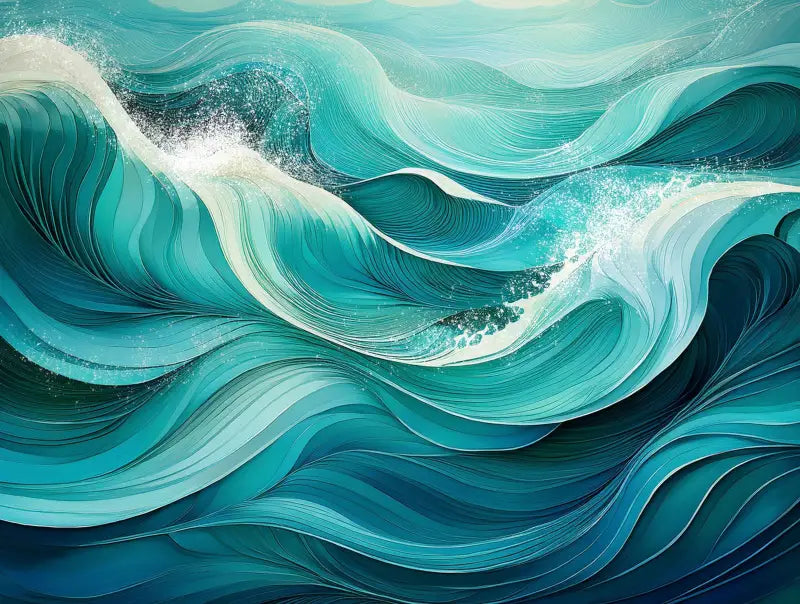 Emerald & Teal Waves: Stunning Abstract Glass Print for Coastal Decor - Large 15.6’’ x 20.8’’ - Beach Scene Printed