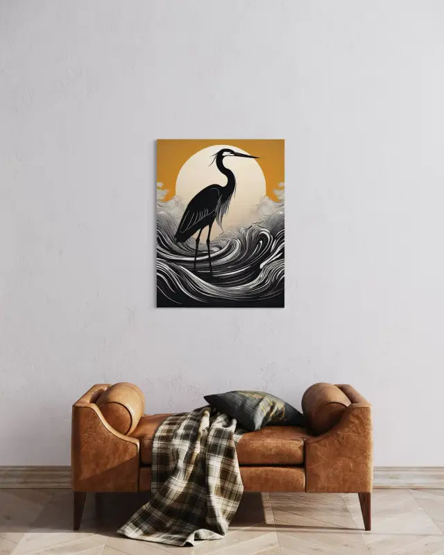 Heron Serenity at Moonrise Glass Artwork - Coastal Prints