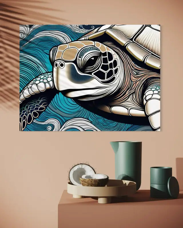 Intimate Sea Turtle Portrait - Unique Ocean Glass Print for Home Decor - Coastal Prints