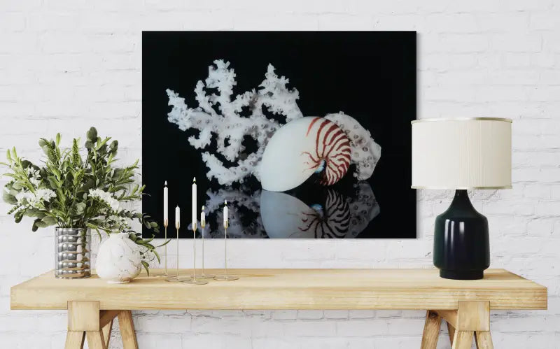 Oceanic Harmony: Nautilus & Octopus Coral Glass Art - Shell Prints