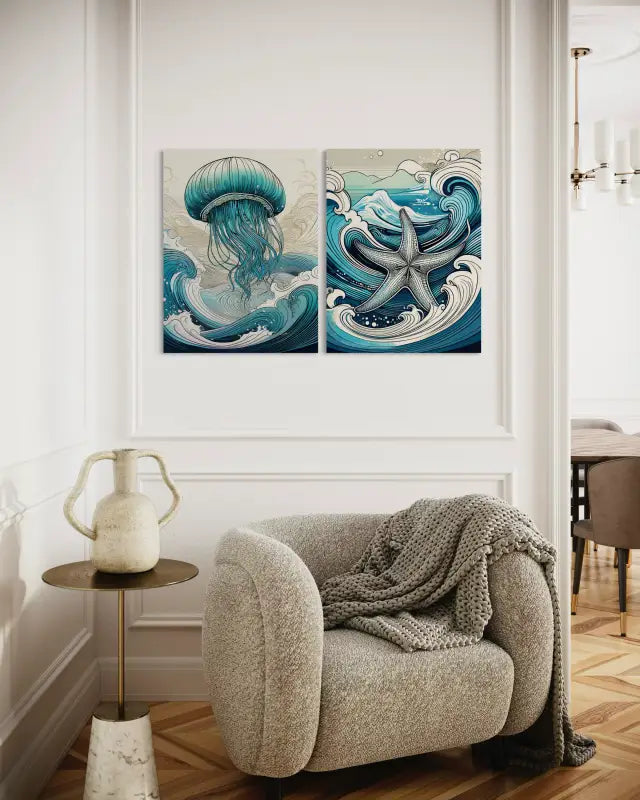 Oceanic Jellyfish Wave Art Glass Print - Coastal Prints