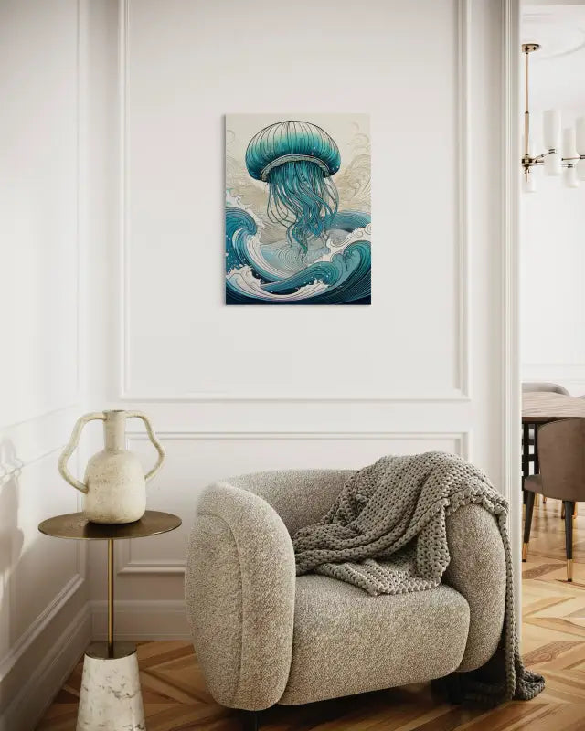 Oceanic Jellyfish Wave Art Glass Print - Coastal Prints