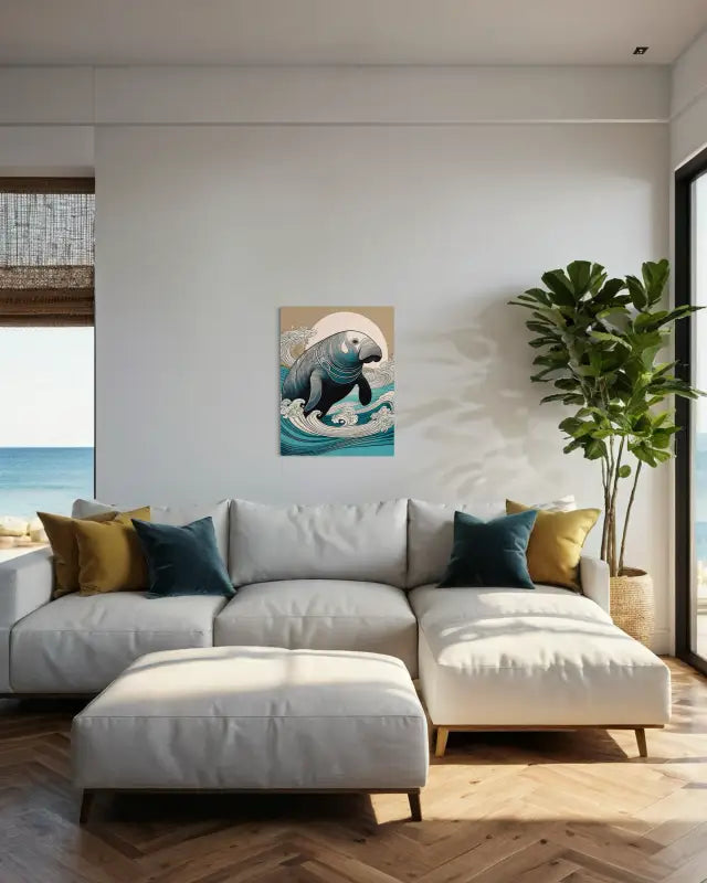 Serene Moonlit Manatee Glass Art - Coastal Prints