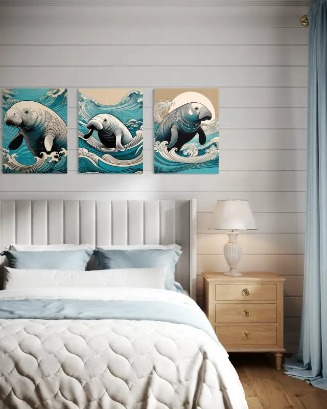 Serene Moonlit Manatee Glass Art - Coastal Prints