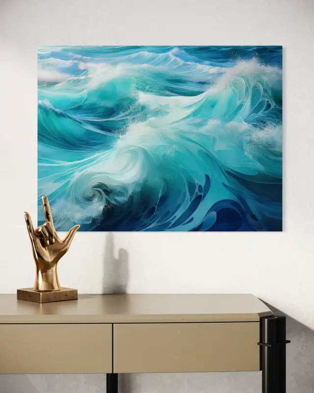 Sublime Emerald and Teal Waves Glass Print: Abstract Ocean Art - Beach Scene Printed