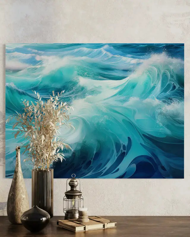 Sublime Emerald and Teal Waves Glass Print: Abstract Ocean Art - Beach Scene Printed