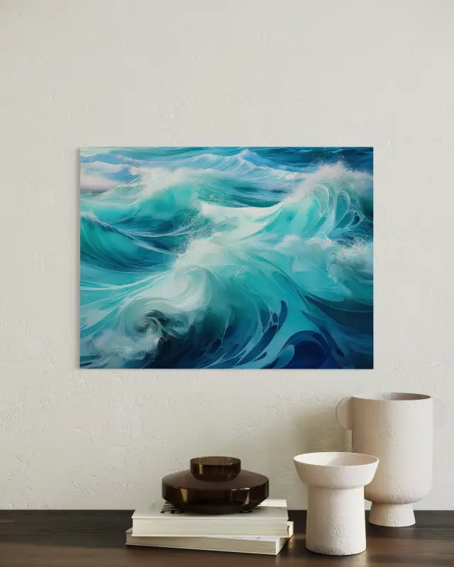 Sublime Emerald and Teal Waves Glass Print: Abstract Ocean Art - Beach Scene Printed